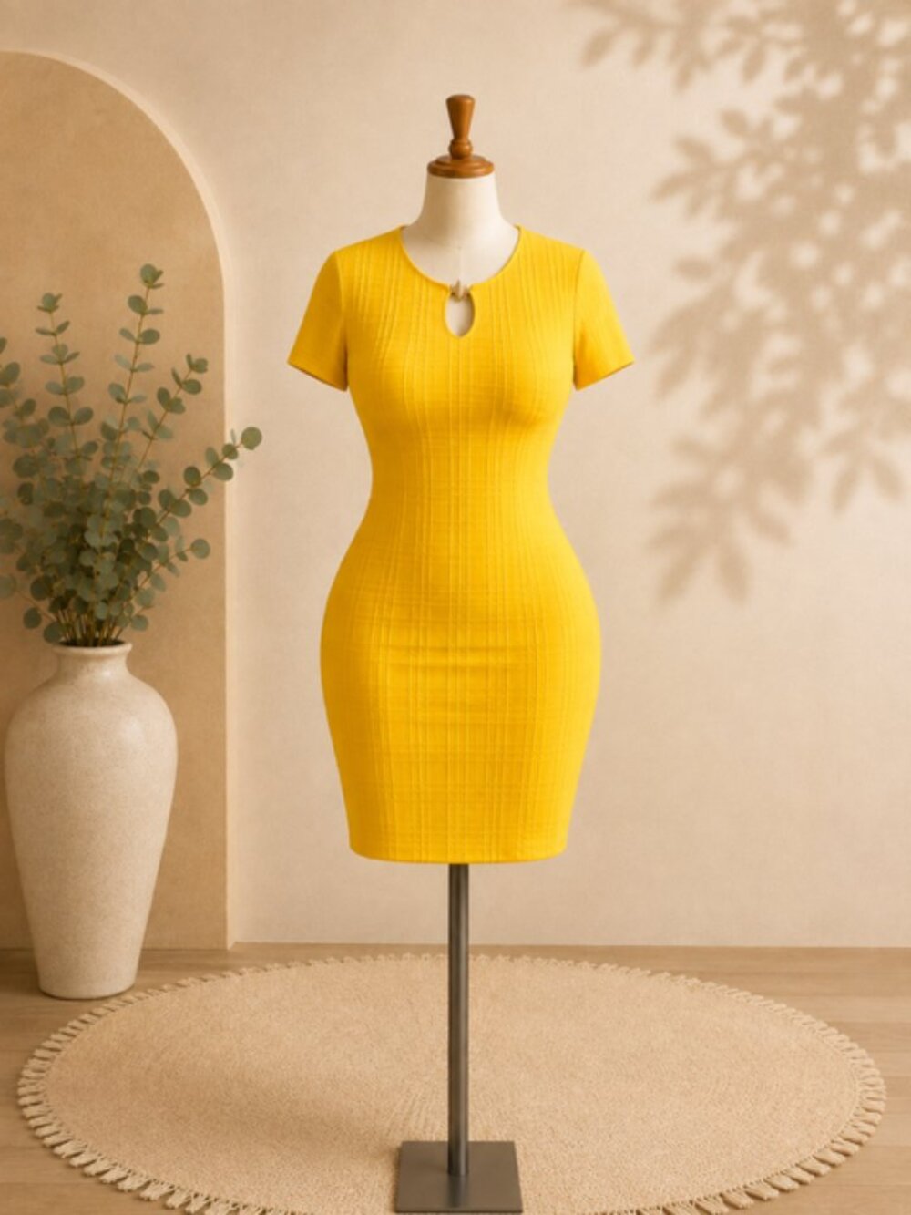 En Focus Studio Mustard Yellow Textured Sheath Dress Size 6
